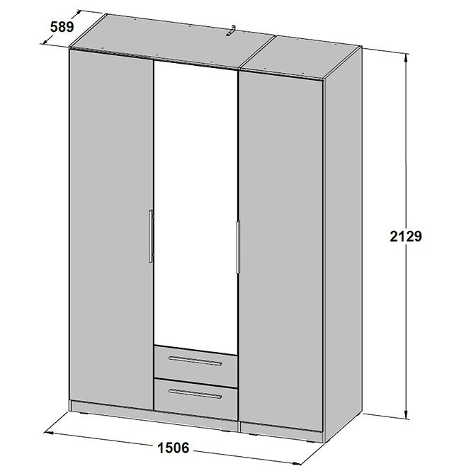 Schrank Cadixo 150cm 2d2s1l Cdxs83s-D30 Eiche Sonoma/Spiegl