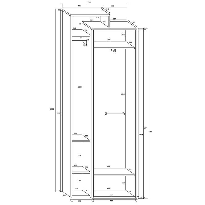 Schrank Rio 72cm Eiche Craft Weiß/Golden