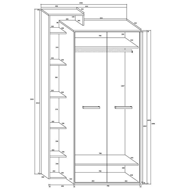 Schrank Rio 105cm Eiche Craft Weiß/Golden