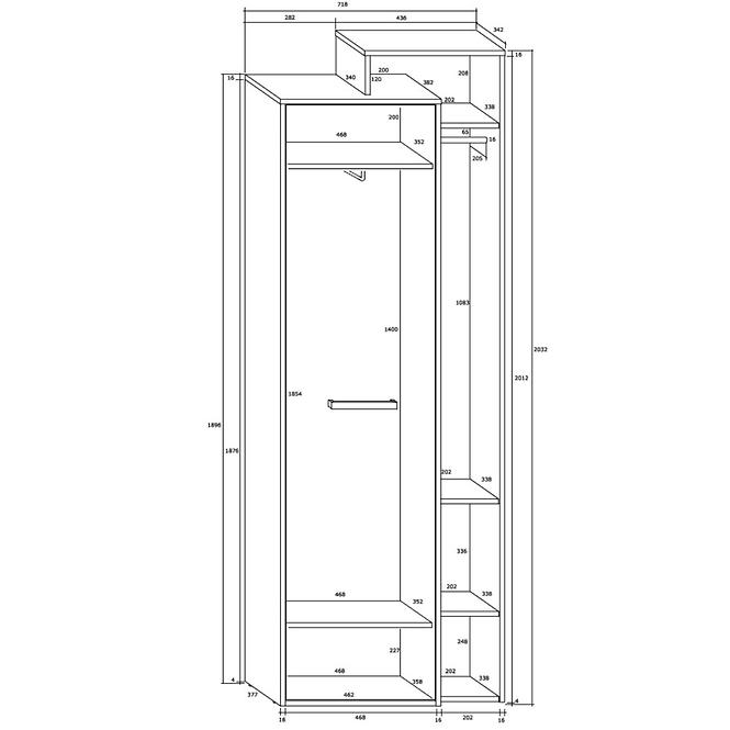 Schrank Rio 72cm Eiche Craft Weiß/Golden