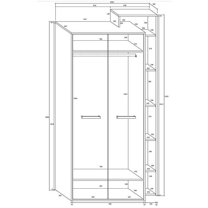 Schrank Rio 105cm Eiche Craft Weiß/Golden P2D