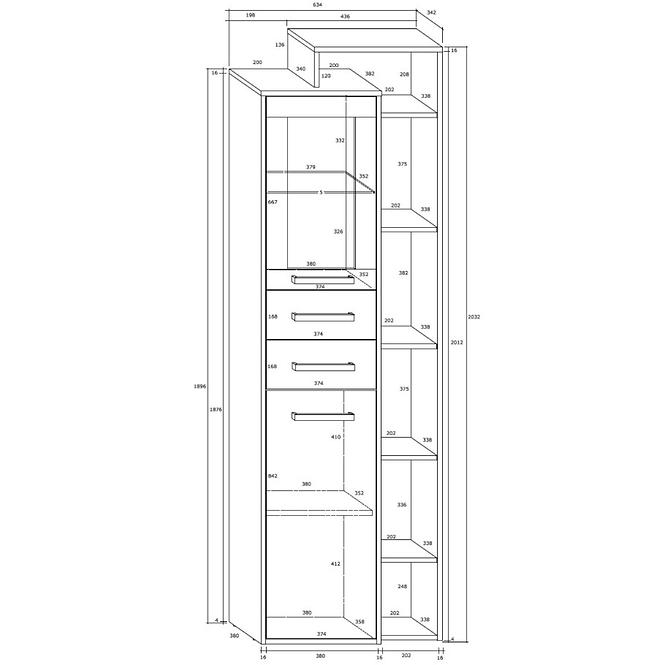 Vitrine Rio 64cm Eiche Craft Weiß/Golden P1D2S