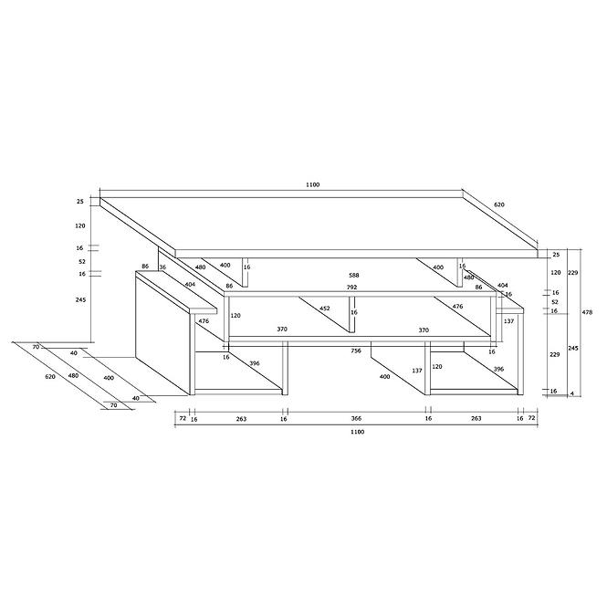 Couchtisch Rio 110cm Eiche Sonoma/Weiß S