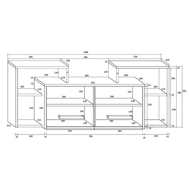 Regal Rio 127cm Eiche Sonoma/Weiß 2D