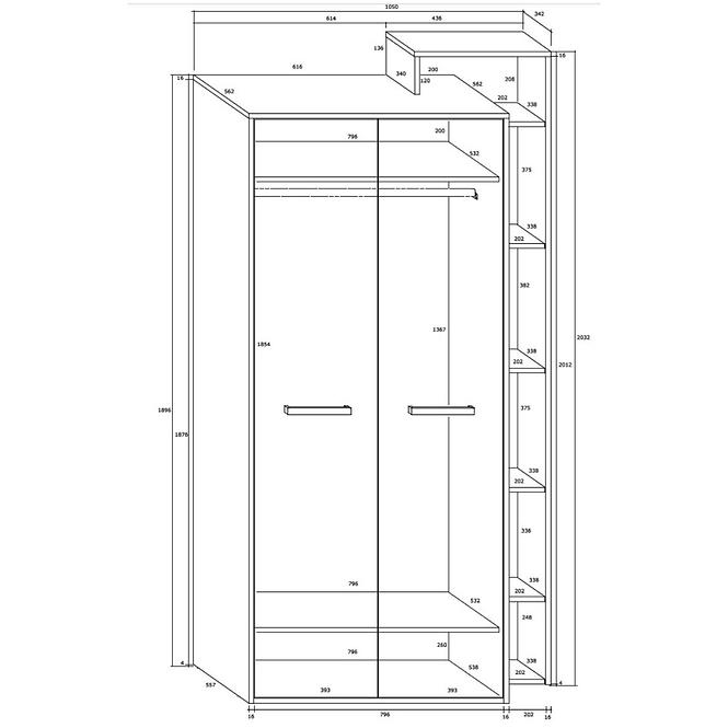 Schrank Rio 105cm Eiche Sonoma/Weiß P2D