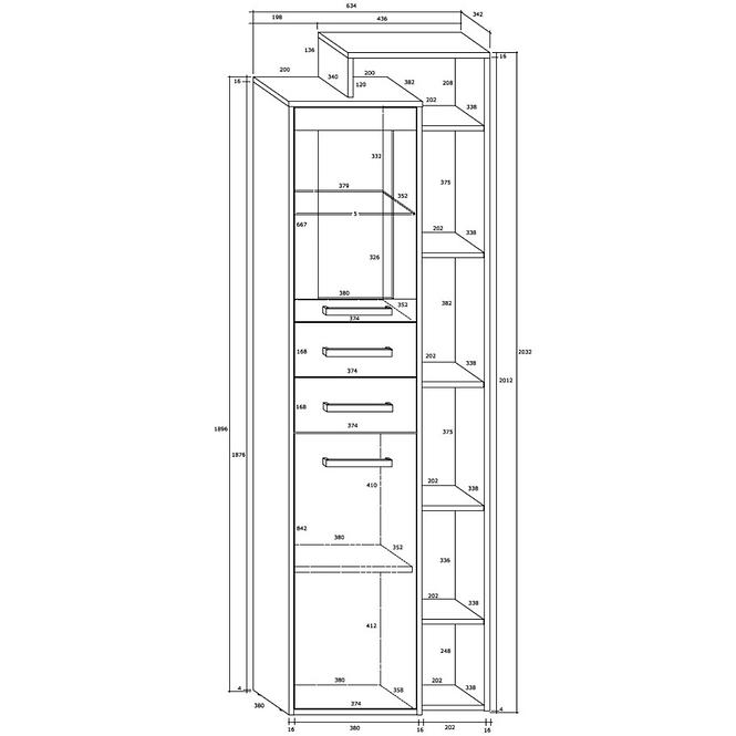 Vitrine Rio 64cm Eiche Sonoma/Weiß P1D2S