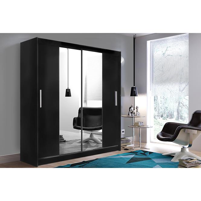 Schrank Ola 200cm Schwarz/Spiegel