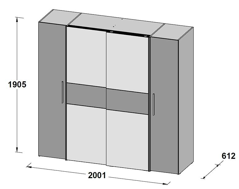 Schrank Kalixtus 200cm 4D Sandeiche / Weiß