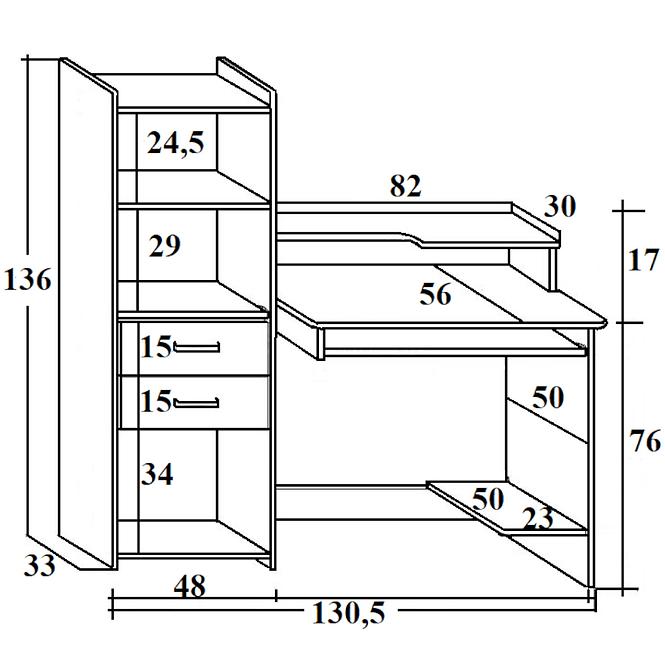 Schreibtisch Adrian 130cm Eiche Sonoma