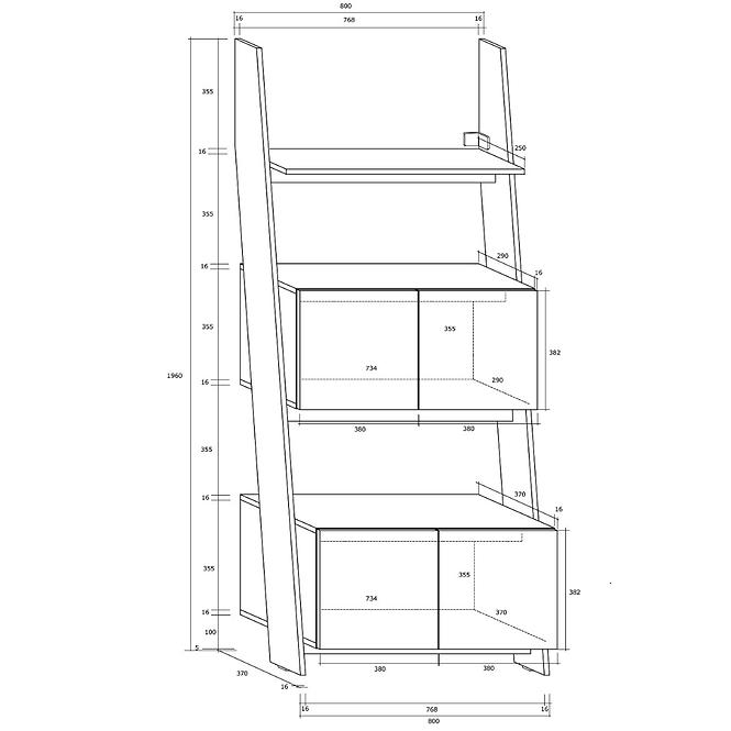 Regal Rack 80cm 2D Eiche Sonoma/Weiß