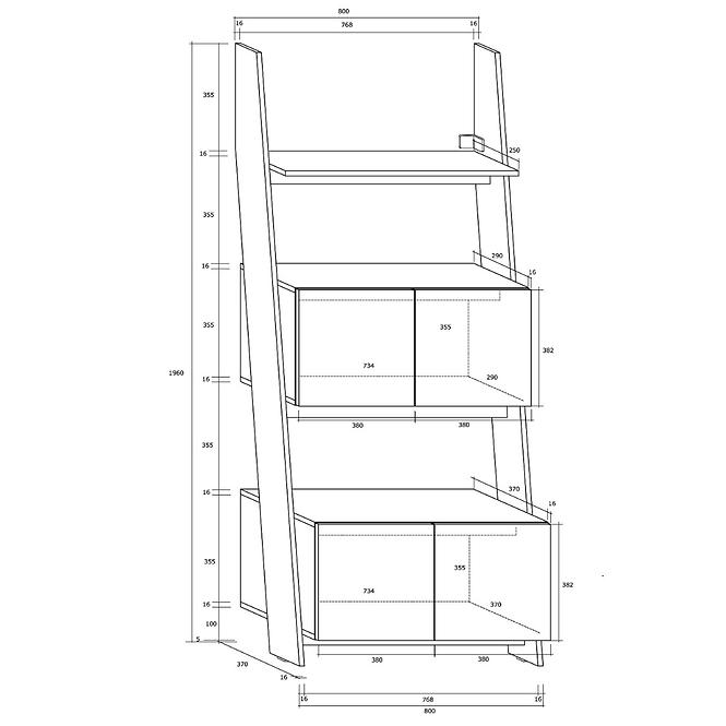 Regal Rack 80cm 2D Weiß/Schwarz