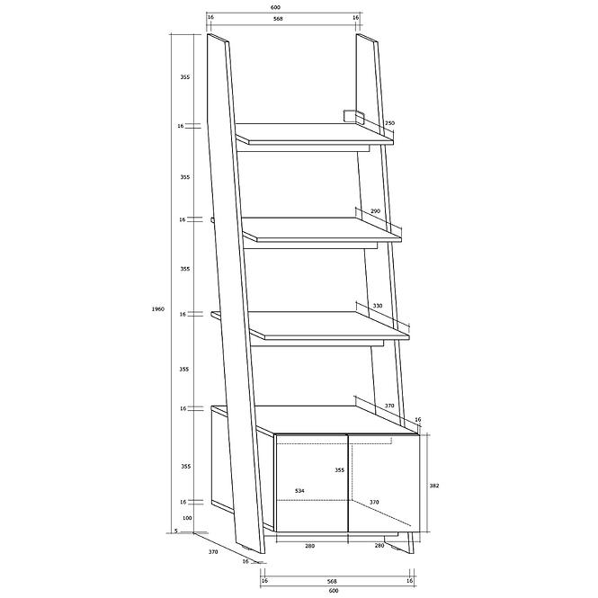 Regal Rack 60cm 1D Eiche Sonoma/Weiß