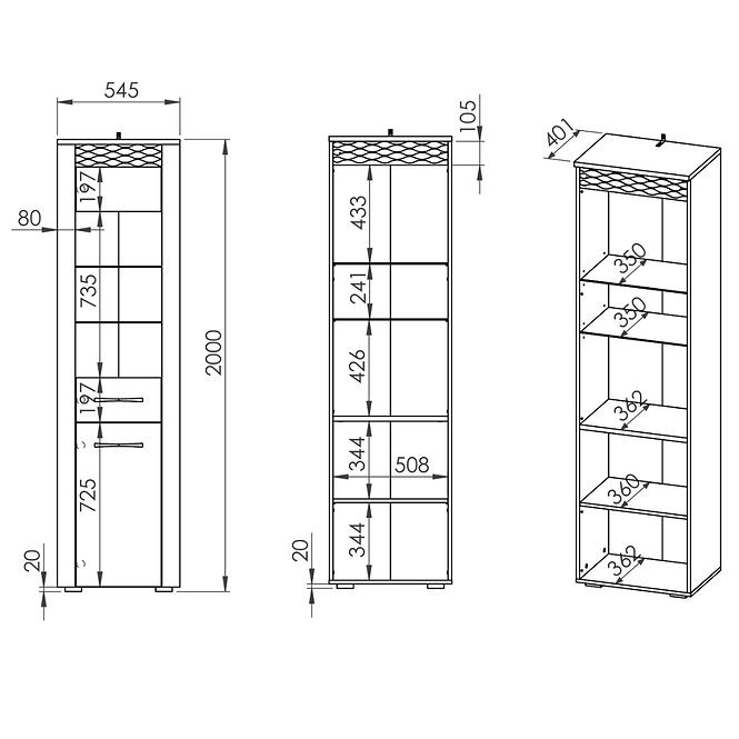 Vitrine Clermont 55cm 03 Schneekiefer