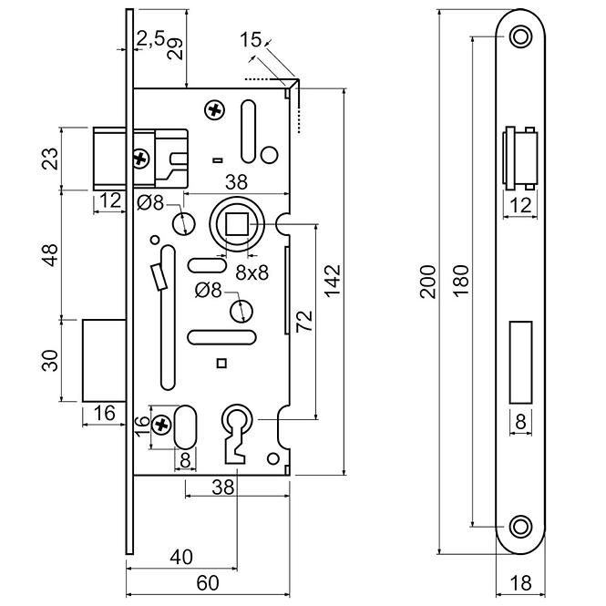 Einsteckschloss z.301-bb.72/40-60/18.pl