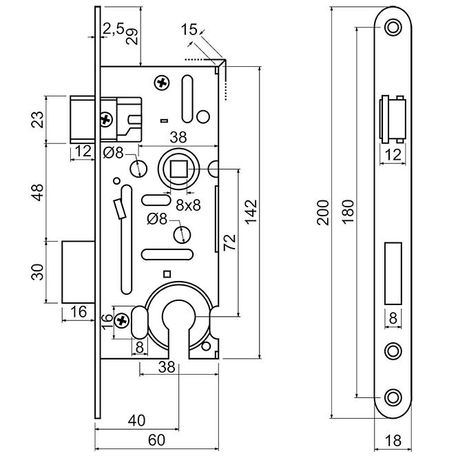 Einsteckschloss z.301-pz.72/40-60/18.pl