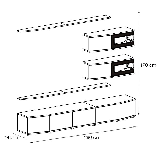 Wohnwand Sonic 280cm Weiß/Schwarz