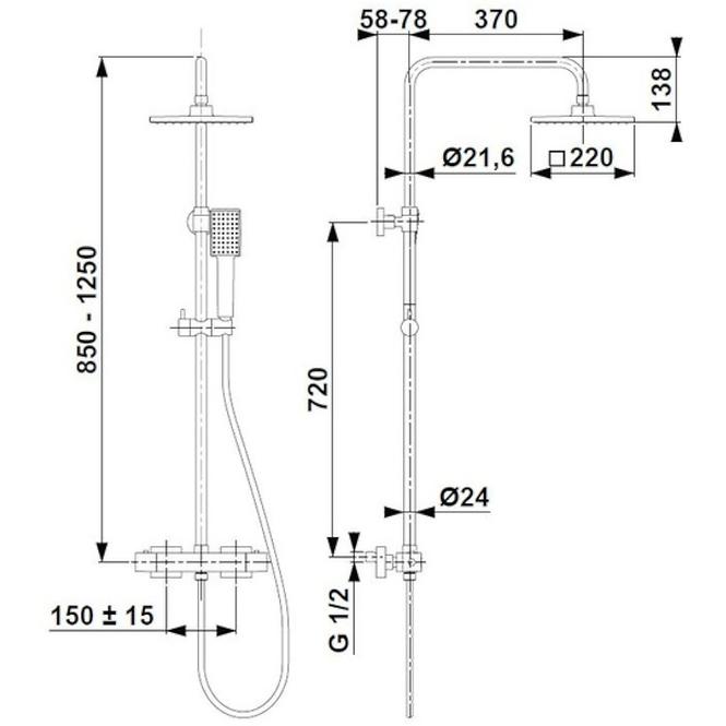 Logon Black Regendusche mit Duscharmatur Thermostatisch