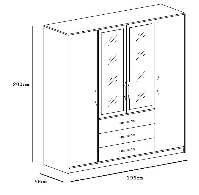 Schrank Bali D4 196cm Graphit/Spiegel