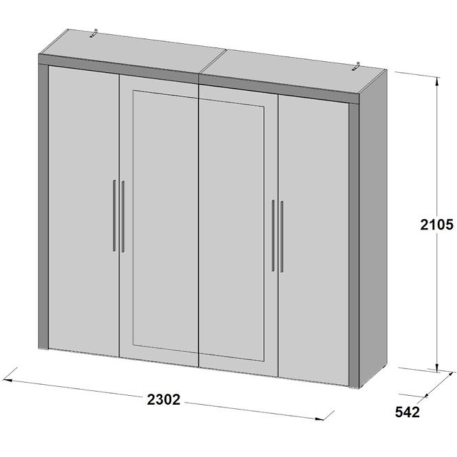 Schrank Julietta 230cm 4D Beton/Weiß Glanz