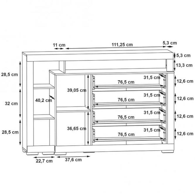 Kommode Julietta 160cm Beton/Weiß Glanz