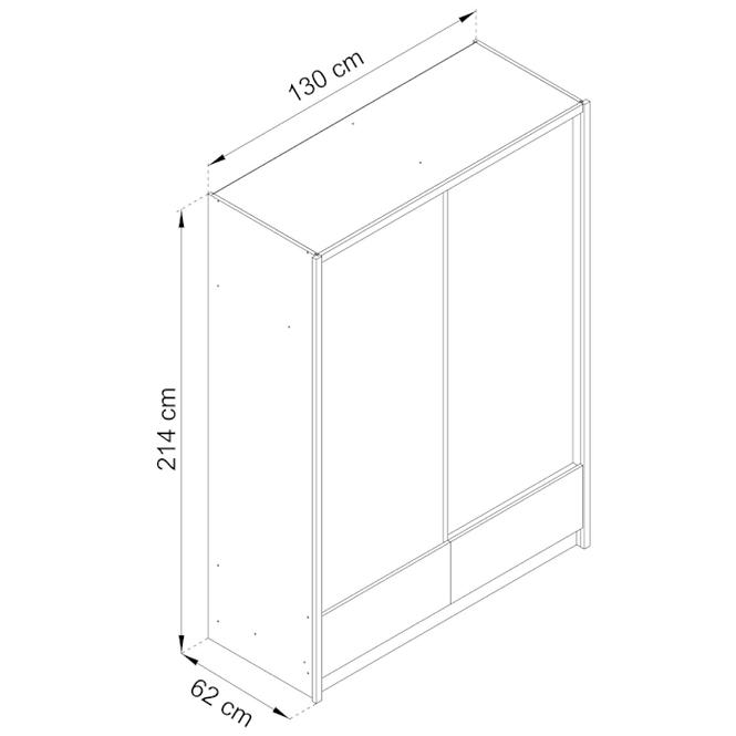 Schrank Aria II 130cm Eiche Weiß Glanz/Spiegel