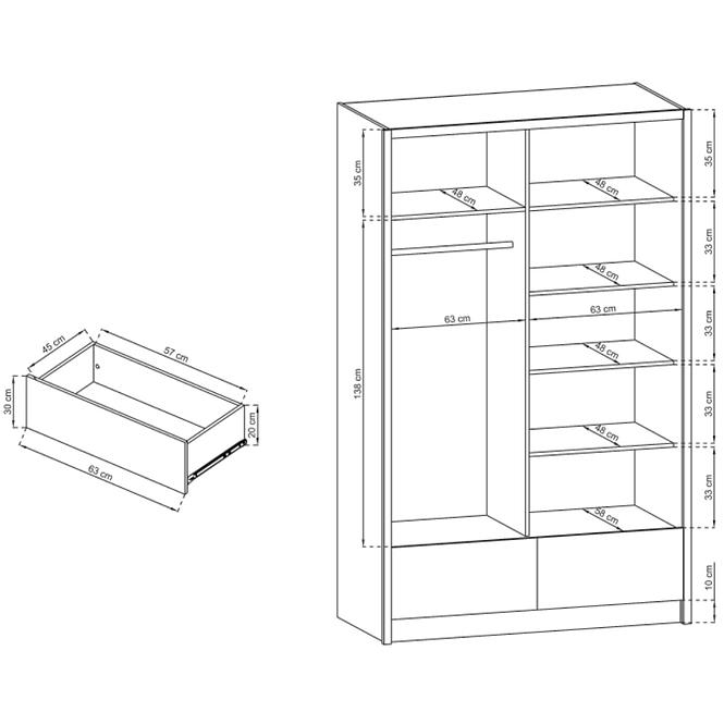 Schrank Aria II 130cm Eiche Weiß Glanz/Spiegel