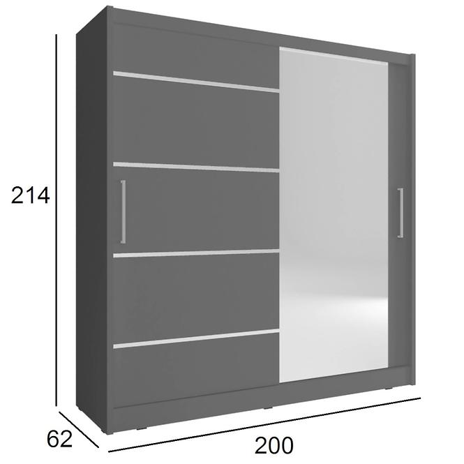 Schrank Maja I 200cm Alu Graphit/Spiegel