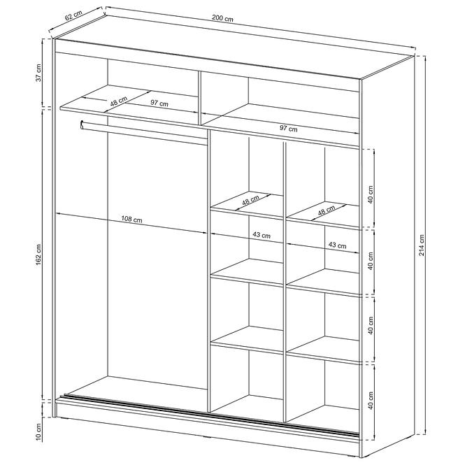 Schrank Maja I 200cm Alu Graphit/Spiegel