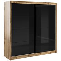 Schrank Verona 200cm Eiche Wotan/Schwarzes Glas