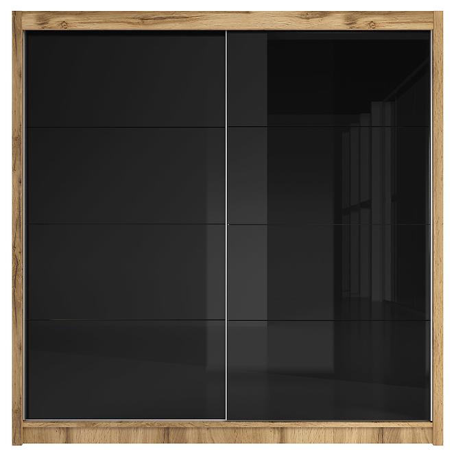 Schrank Verona 200cm Eiche Wotan/Schwarzes Glas