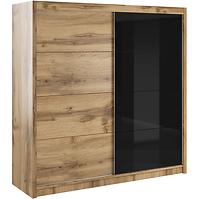 Schrank Verona 200cm Eiche Wotan/Schwarzes Glas/Eiche Wotan