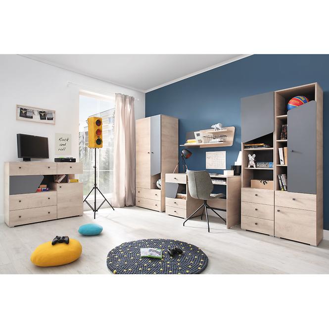 Bett Delta 124cm Eiche/Antacit