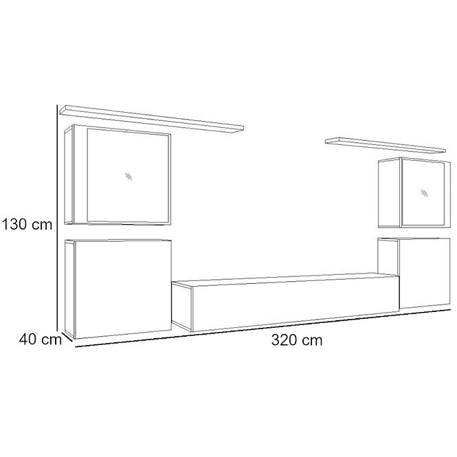 Wohnwand Switch Glass+Led Xiv Schwarz/Weiß