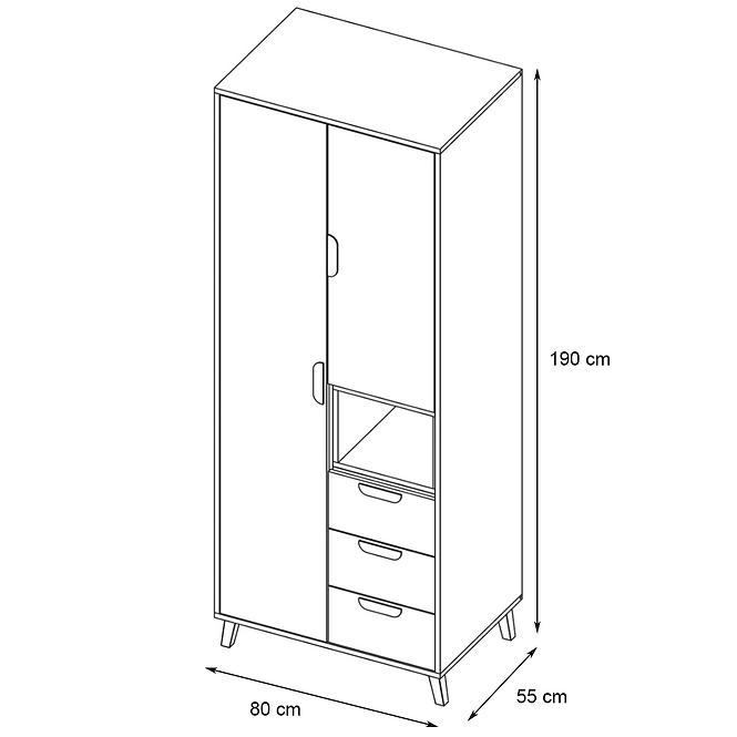 Schrank Joker 2 80 Weiß / Graphit / Grau / Lefkas Eiche