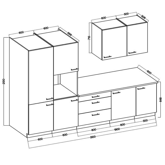 Küchenzeile Lara 310 Mdf Cappuccino Glänzend ohne Arbeitsplatte