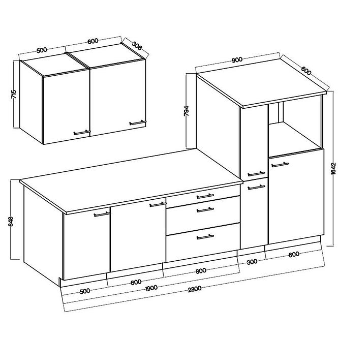 Küchenzeile Lara 280 Mdf Cappucino Glänzend  ohne Arbeitsplatte