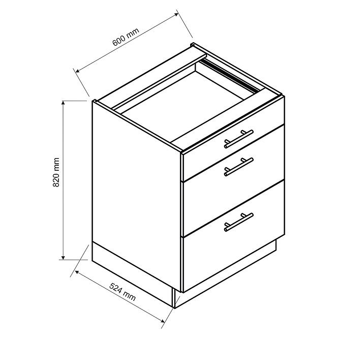 Küchenzeile Oscar D60s/3 Anthrazit Lesk/Weiß