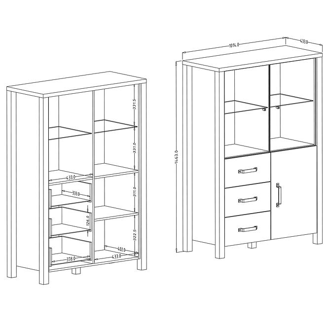 Vitrine Olin 44 3d3s Appenzeller Fichte / schwarz