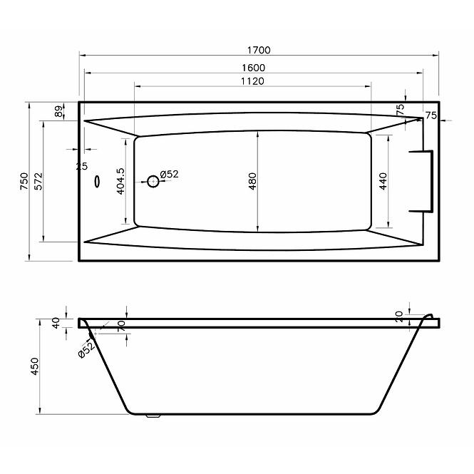 Badewanne Elena 170x75