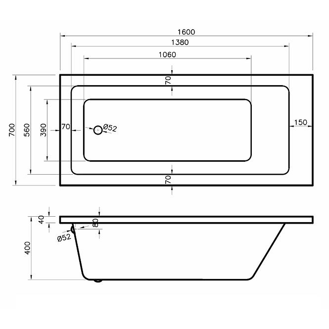 Badewanne Rab 160x70