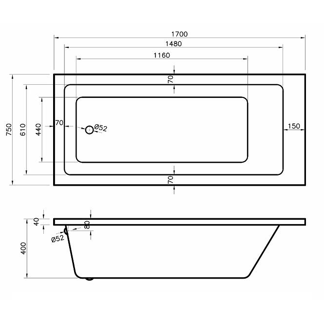 Badewanne Rab 170x75