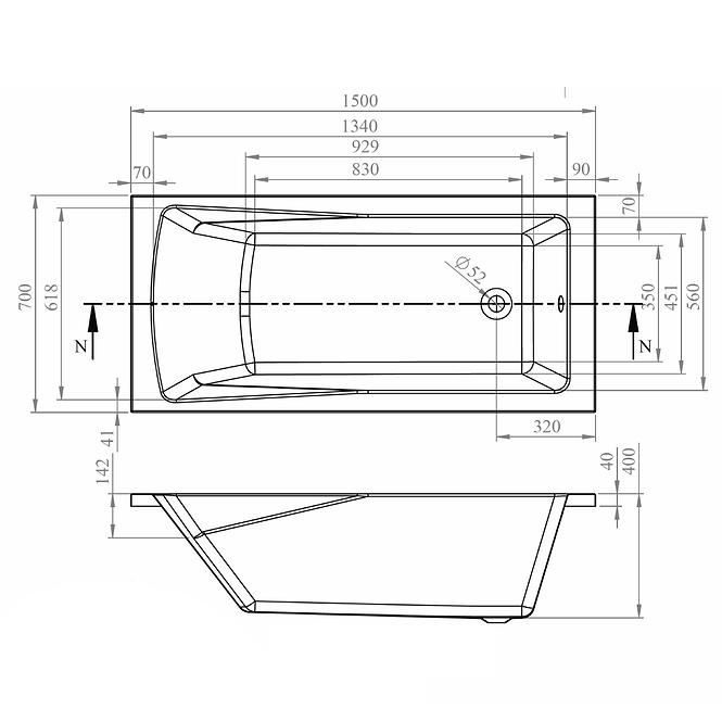 Badewanne Rondo 150x70