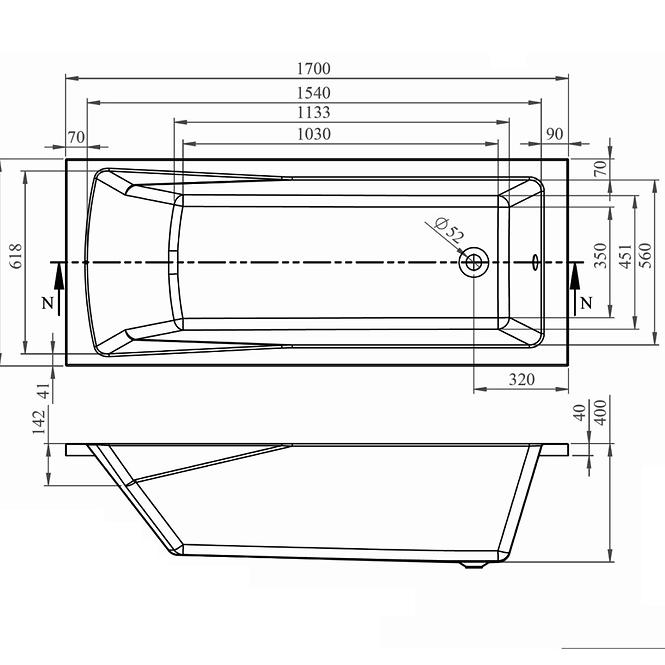 Badewanne Rondo 170x70