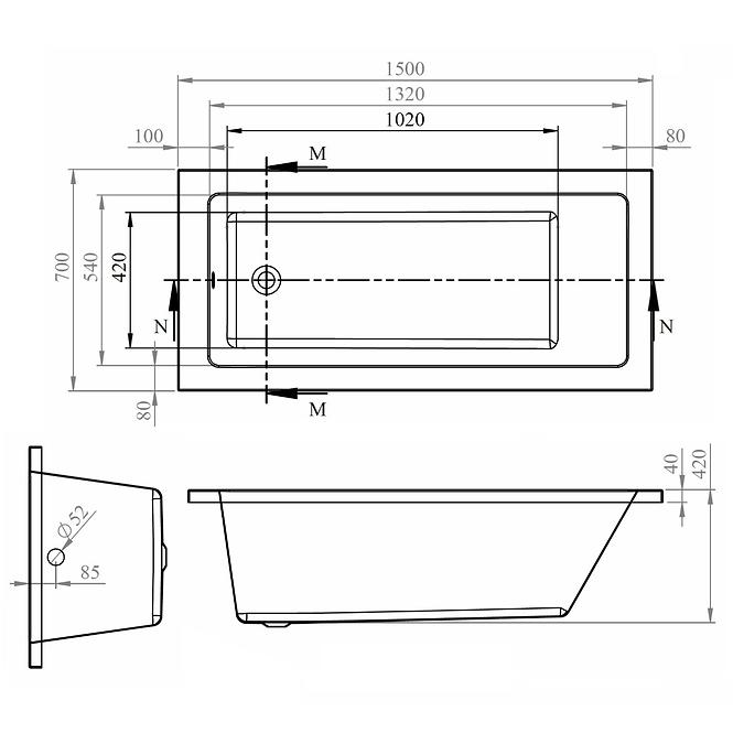 Badewanne Viva 150x70