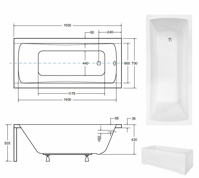 Badewanne Optima 150/70 + Füße