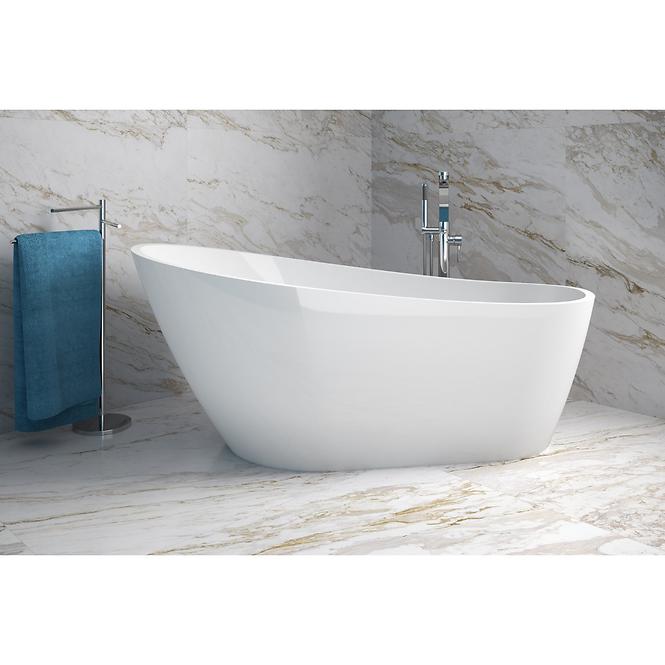 Frei stehende Badewanne Melody 170/80 Überlaufgarnitur Click-Clack mit rechteckigem Überlauf Slim Chrom