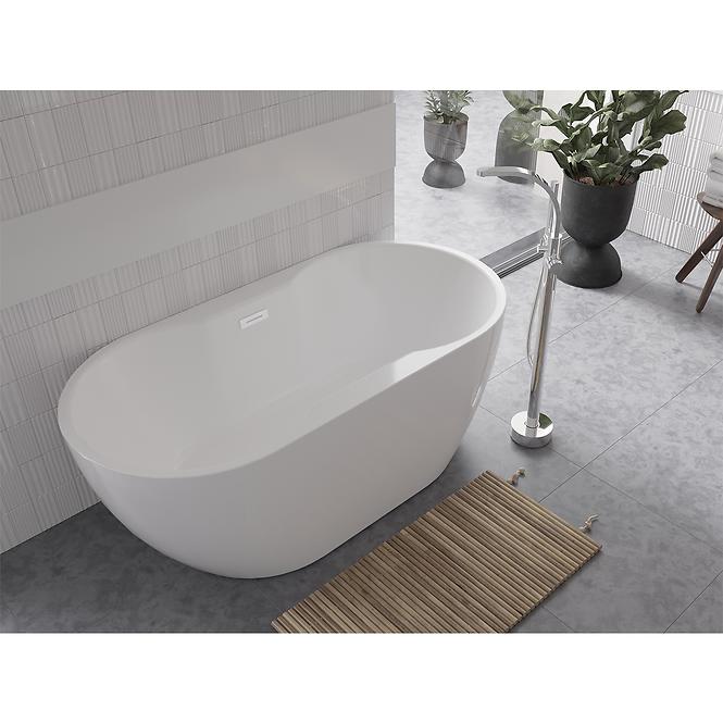 Frei stehende Badewanne Navia 140/75 Überlaufgarnitur Click-Clack mit rechteckigem Überlauf Slim Chrom