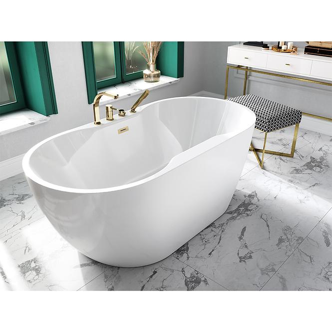 Frei stehende Badewanne Navia 150/80 Überlaufgarnitur Click-Clack mit rechteckigem Überlauf Slim Chrom