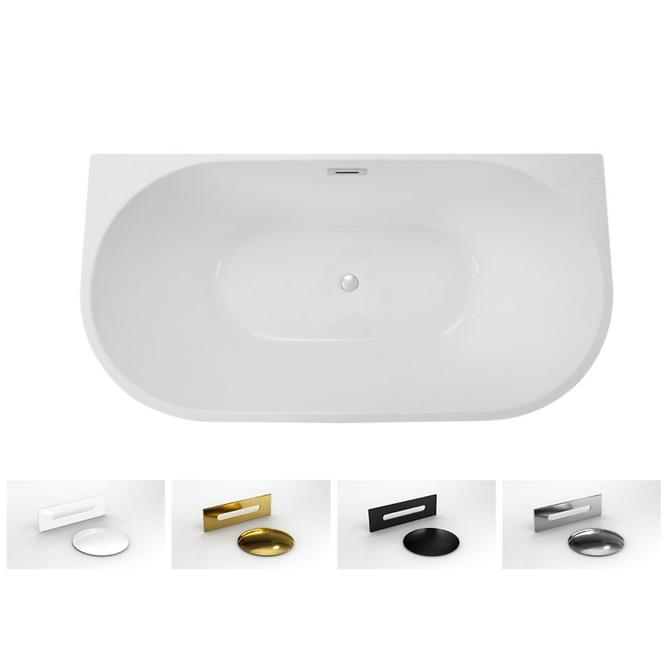 Frei stehende Badewanne zur Wand Vica 150/80 + Überlaufgarnitur Click-Clack mit Überlauf Slim in Gold