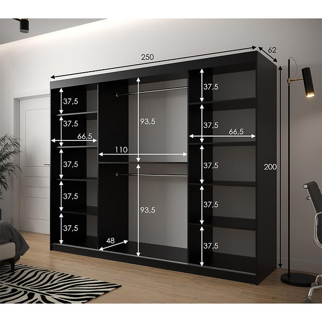 Schrank Heksagon 2 250 schwarz/weiß/spiegel